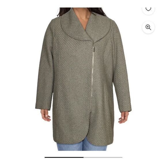 Nwt Jessica Simpson Plus  Braided Wool Coat With Shawl Collar Grey - Picture 2 of 11